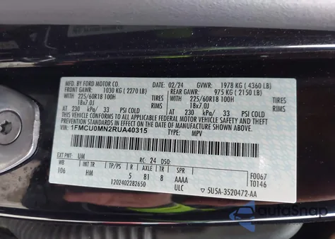 2024 Ford Escape St-Line z USA, uszkodzony, nr VIN 1FMCU0MN2RUA40315